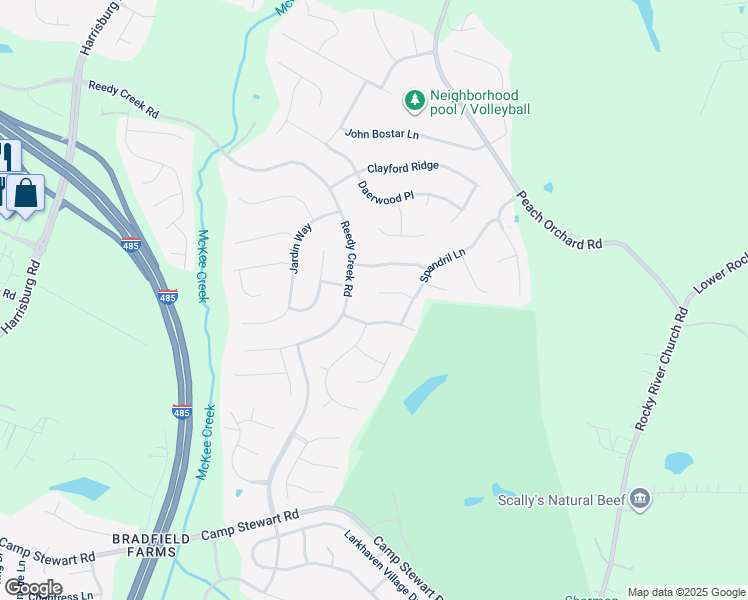 map of restaurants, bars, coffee shops, grocery stores, and more near 11102 Renda Court in Charlotte