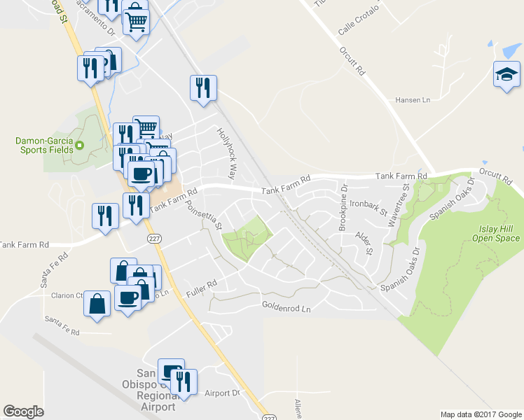 map of restaurants, bars, coffee shops, grocery stores, and more near 4156 Morning Glory Way in San Luis Obispo