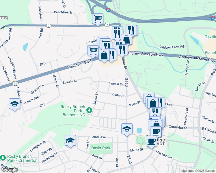 map of restaurants, bars, coffee shops, grocery stores, and more near 576 Reid Street in Belmont