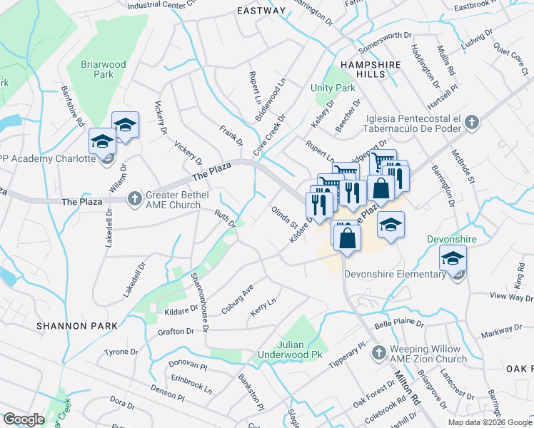 map of restaurants, bars, coffee shops, grocery stores, and more near in Charlotte