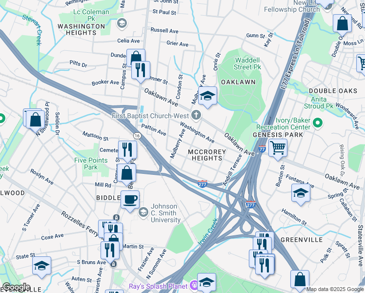 map of restaurants, bars, coffee shops, grocery stores, and more near 1826 Madison Avenue in Charlotte