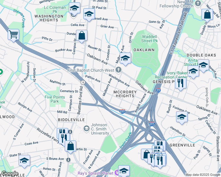 map of restaurants, bars, coffee shops, grocery stores, and more near 1826 Madison Avenue in Charlotte