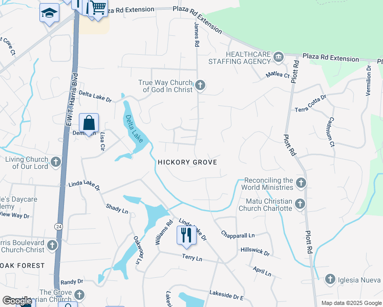 map of restaurants, bars, coffee shops, grocery stores, and more near in Charlotte