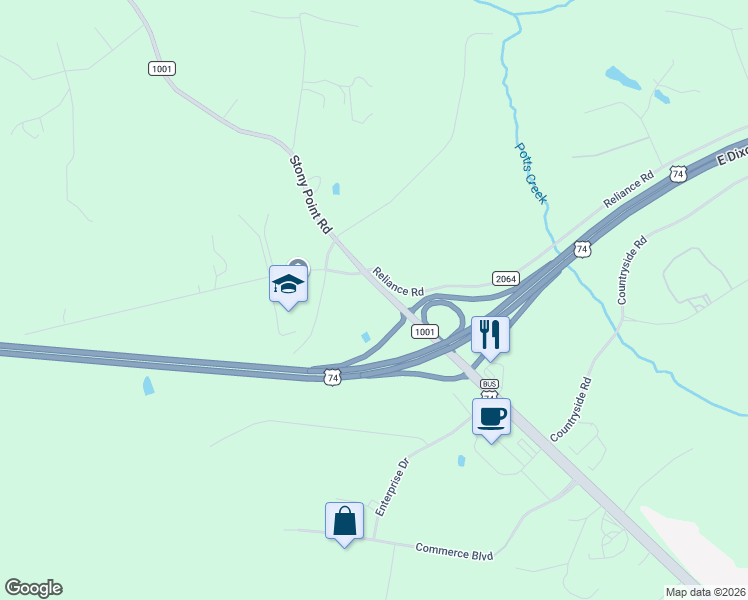 map of restaurants, bars, coffee shops, grocery stores, and more near 107 Stoney Point Road in Kings Mountain
