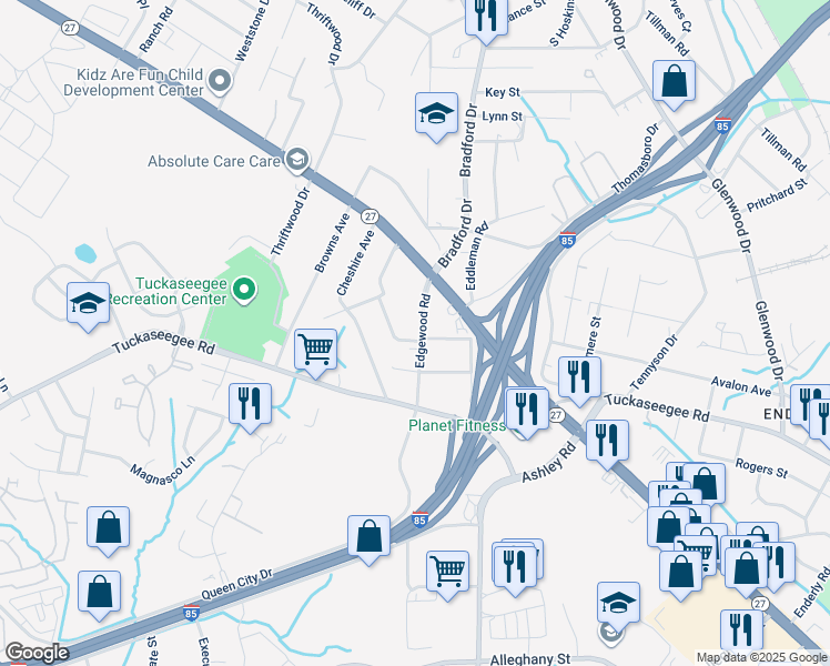 map of restaurants, bars, coffee shops, grocery stores, and more near in Charlotte