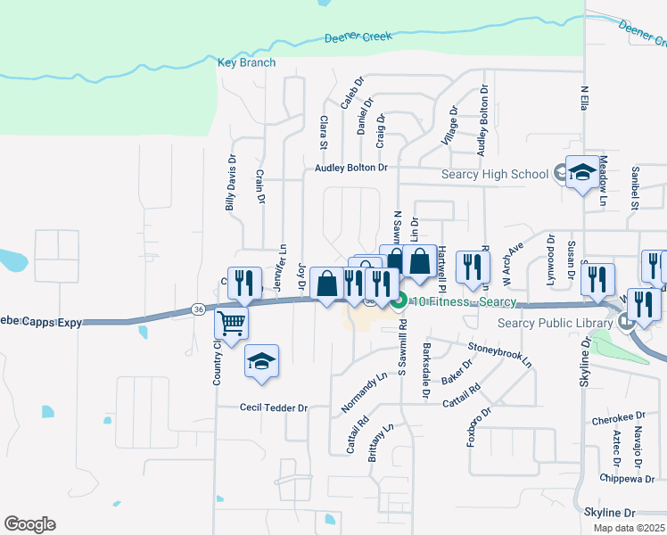 map of restaurants, bars, coffee shops, grocery stores, and more near 1 Westview Circle in Searcy