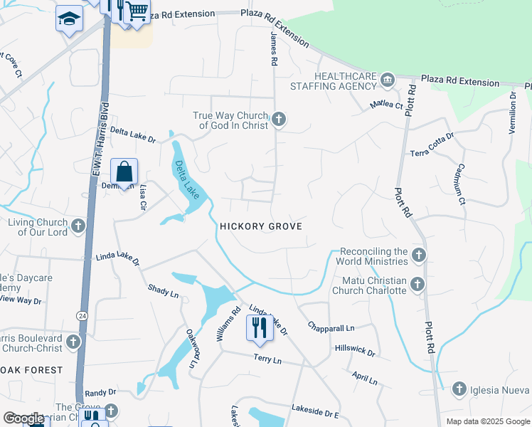 map of restaurants, bars, coffee shops, grocery stores, and more near in Charlotte