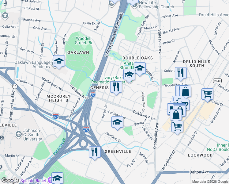 map of restaurants, bars, coffee shops, grocery stores, and more near in Charlotte