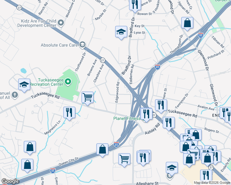 map of restaurants, bars, coffee shops, grocery stores, and more near in Charlotte