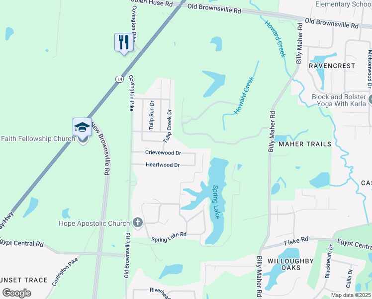 map of restaurants, bars, coffee shops, grocery stores, and more near 5764 Crievewood Drive in Memphis