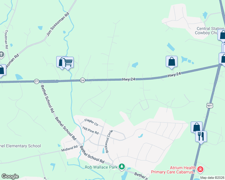 map of restaurants, bars, coffee shops, grocery stores, and more near 3312 Highway 24 in Midland