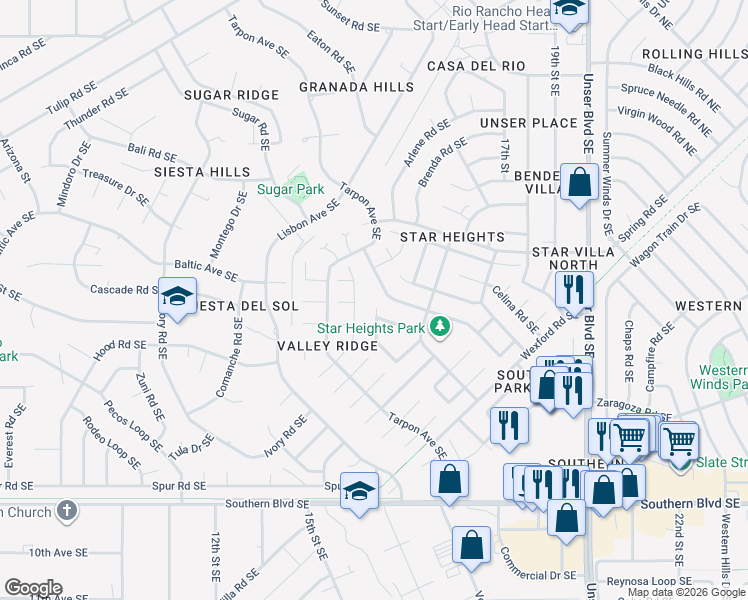 map of restaurants, bars, coffee shops, grocery stores, and more near 1650 Domain Loop Southeast in Rio Rancho