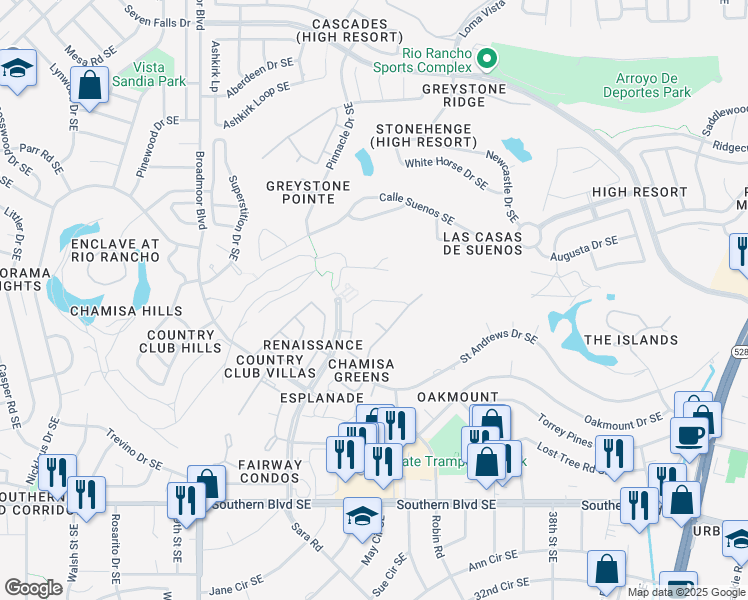 map of restaurants, bars, coffee shops, grocery stores, and more near Marino Drive in Rio Rancho