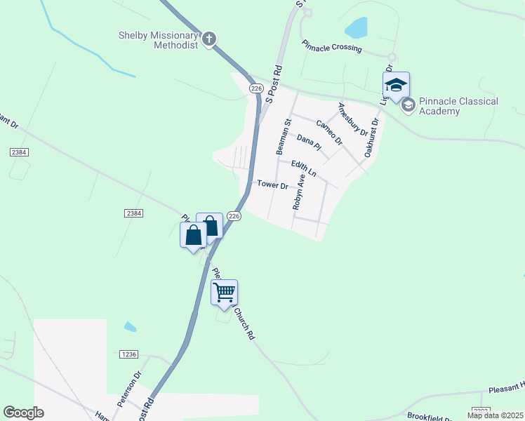 map of restaurants, bars, coffee shops, grocery stores, and more near 1911 Beaman Street in Shelby