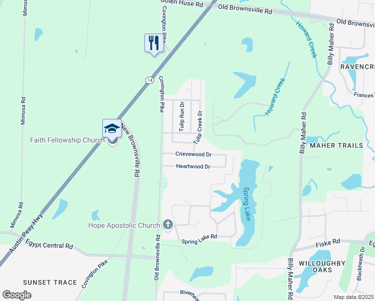 map of restaurants, bars, coffee shops, grocery stores, and more near 5684 Crievewood Drive in Memphis