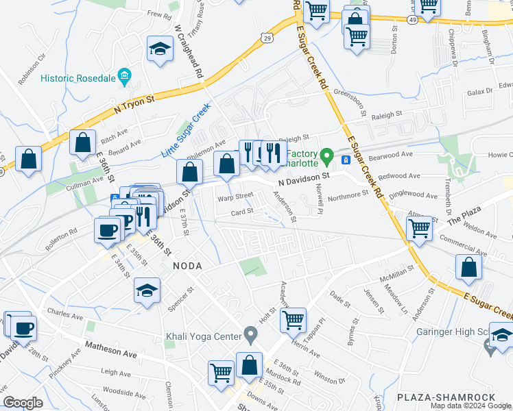map of restaurants, bars, coffee shops, grocery stores, and more near 648 Raphael Place in Charlotte