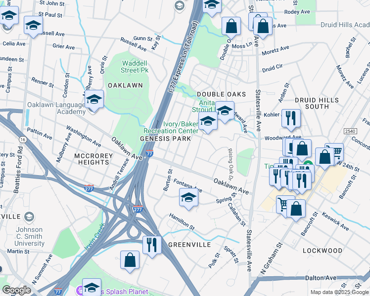 map of restaurants, bars, coffee shops, grocery stores, and more near 1809 Brewton Drive in Charlotte