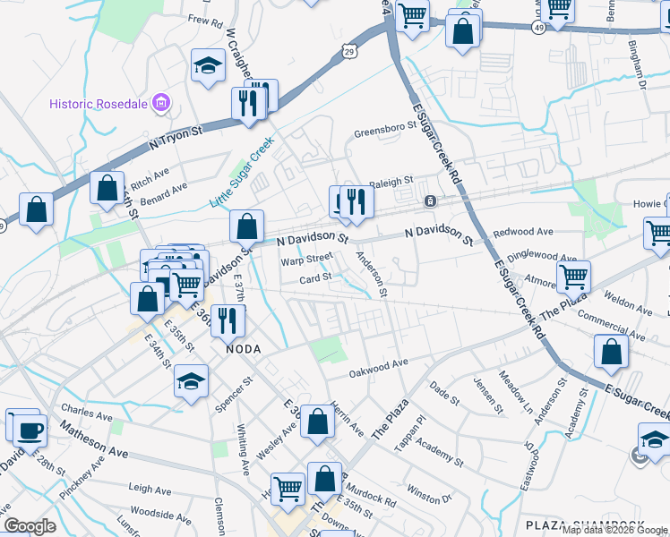 map of restaurants, bars, coffee shops, grocery stores, and more near in Charlotte