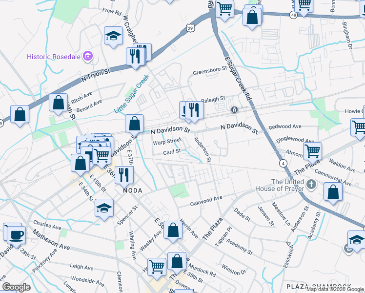map of restaurants, bars, coffee shops, grocery stores, and more near in Charlotte