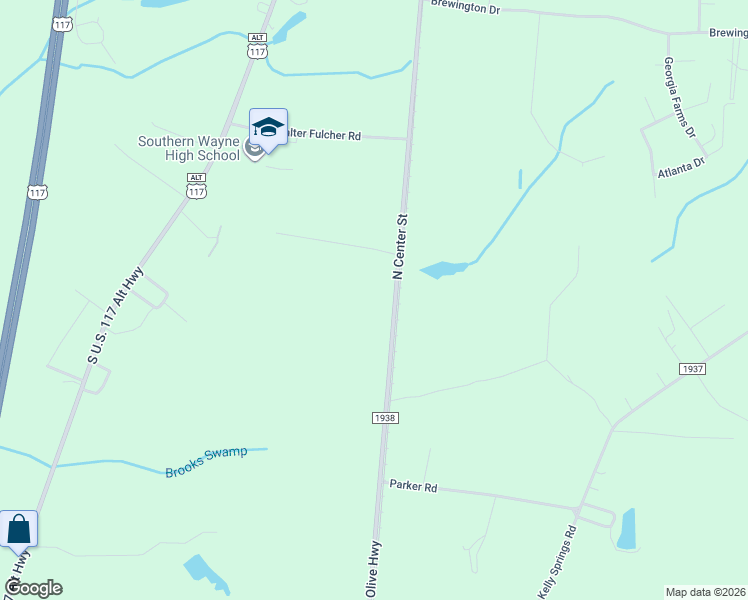 map of restaurants, bars, coffee shops, grocery stores, and more near 2945 Old Mount Olive Highway in Wayne County