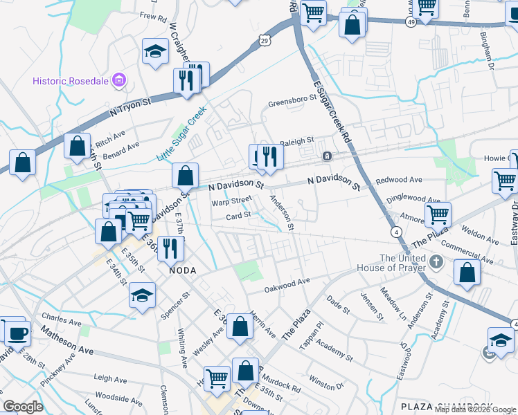 map of restaurants, bars, coffee shops, grocery stores, and more near in Charlotte