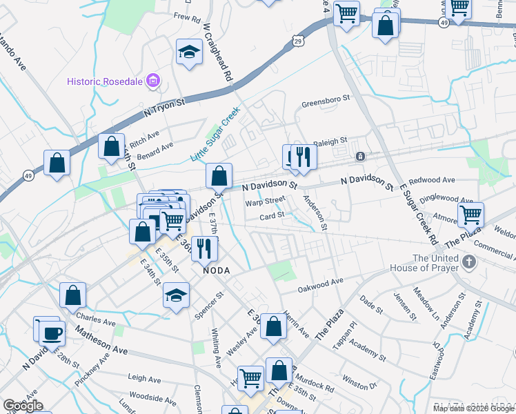 map of restaurants, bars, coffee shops, grocery stores, and more near in Charlotte