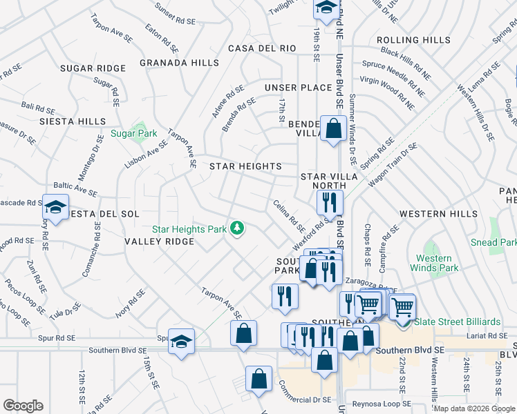 map of restaurants, bars, coffee shops, grocery stores, and more near 1730 Pegasus Avenue Southeast in Rio Rancho