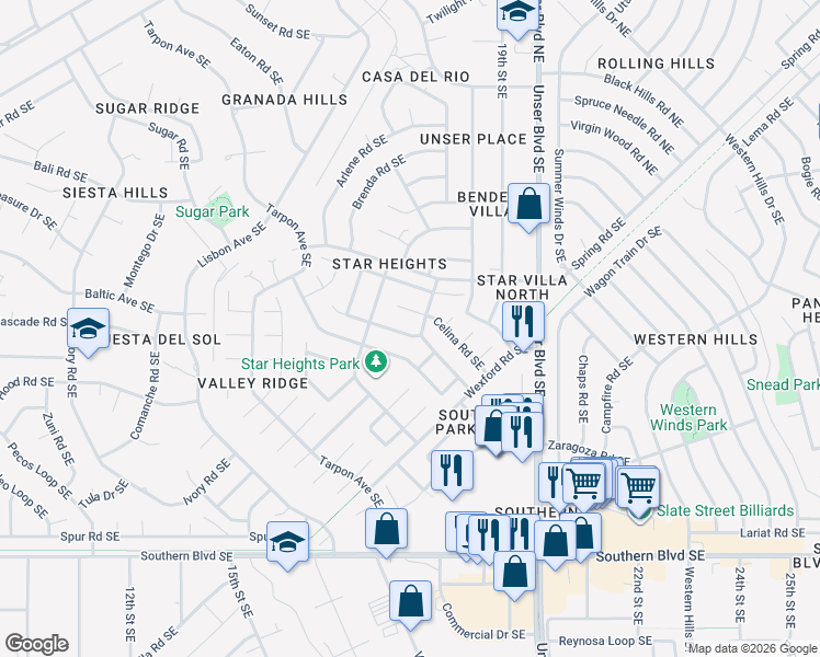 map of restaurants, bars, coffee shops, grocery stores, and more near 1730 Pegasus Avenue Southeast in Rio Rancho
