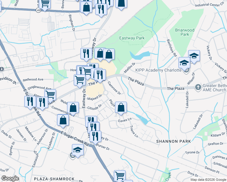 map of restaurants, bars, coffee shops, grocery stores, and more near in Charlotte