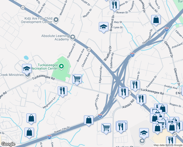 map of restaurants, bars, coffee shops, grocery stores, and more near 1331 Susan Street in Charlotte