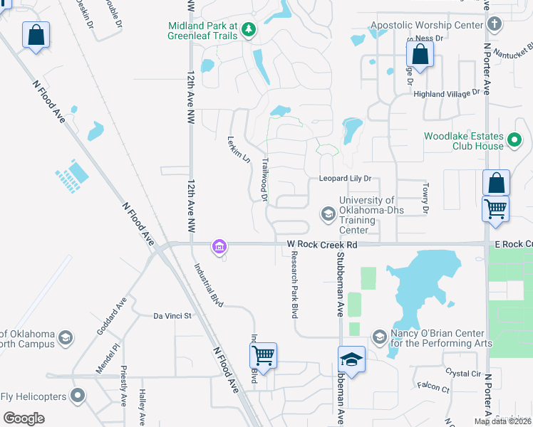 map of restaurants, bars, coffee shops, grocery stores, and more near 2503 Lerkim Circle in Norman