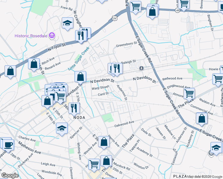 map of restaurants, bars, coffee shops, grocery stores, and more near 641 Raphael Place in Charlotte