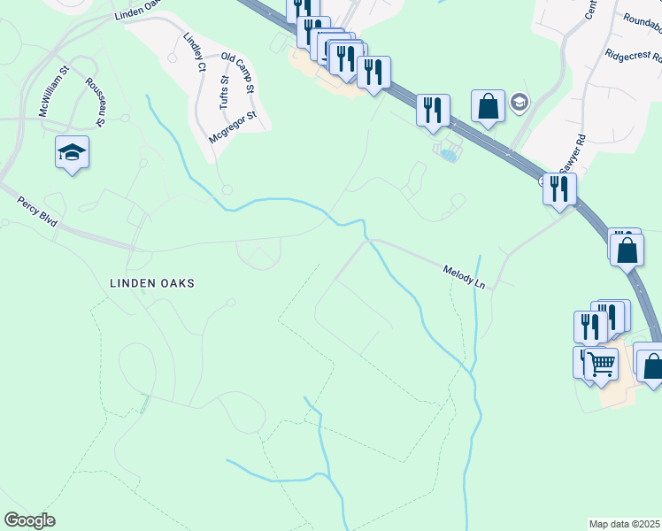 map of restaurants, bars, coffee shops, grocery stores, and more near 840 Melody Lane in Cameron