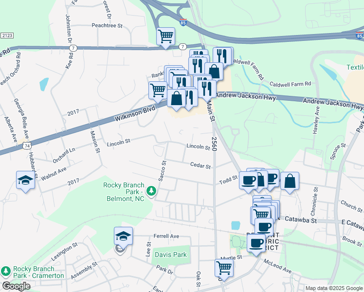 map of restaurants, bars, coffee shops, grocery stores, and more near 576 Reid Street in Belmont