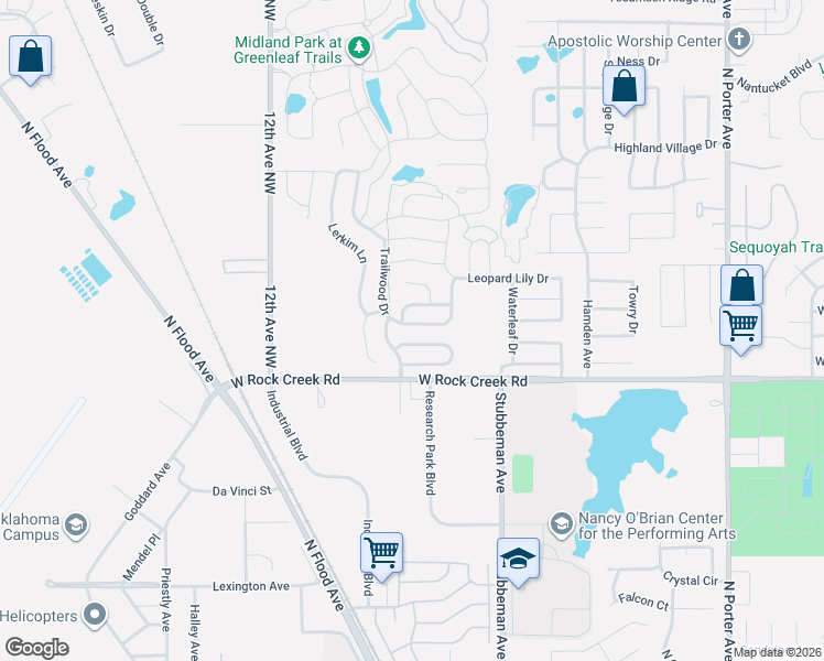 map of restaurants, bars, coffee shops, grocery stores, and more near 816 Humming Fish Drive in Norman