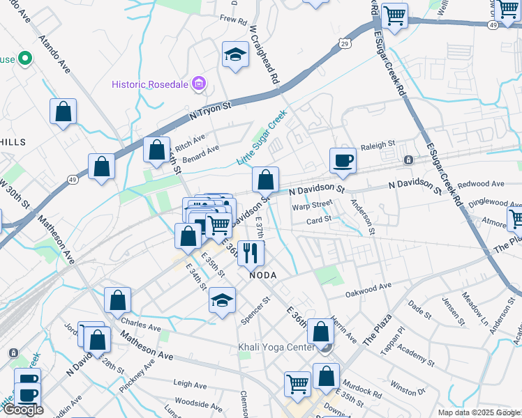 map of restaurants, bars, coffee shops, grocery stores, and more near in Charlotte