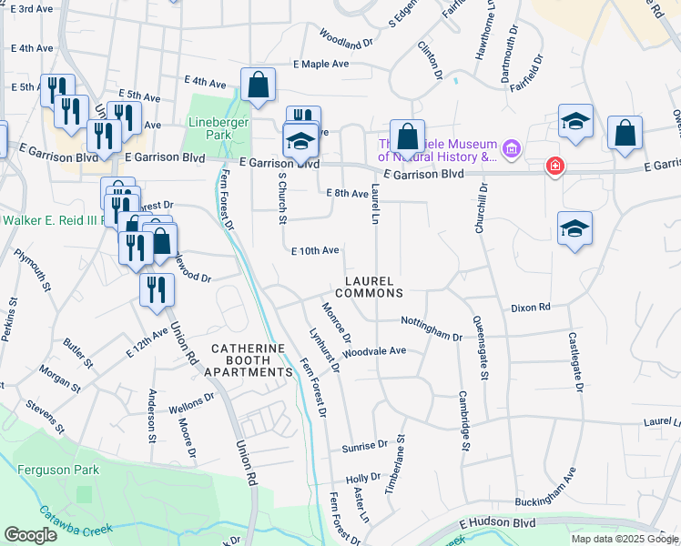 map of restaurants, bars, coffee shops, grocery stores, and more near 1000 Creekbriar Avenue in Gastonia