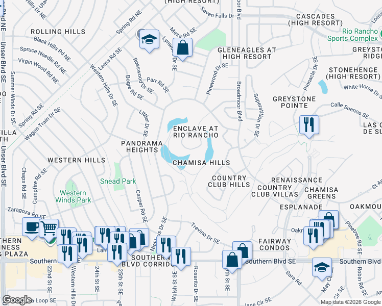 map of restaurants, bars, coffee shops, grocery stores, and more near 2848 West Island Loop in Rio Rancho