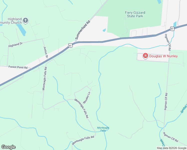 map of restaurants, bars, coffee shops, grocery stores, and more near 926 Monteagle Falls Road in Monteagle