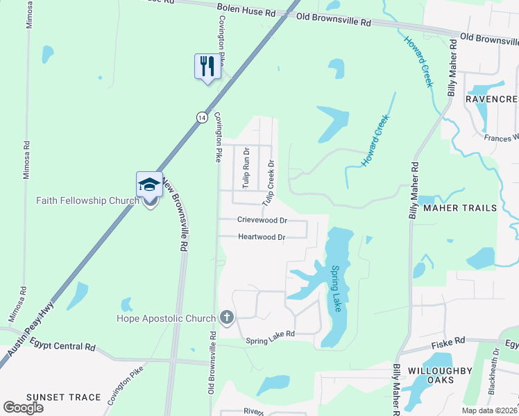 map of restaurants, bars, coffee shops, grocery stores, and more near 5684 Crievewood Drive in Memphis