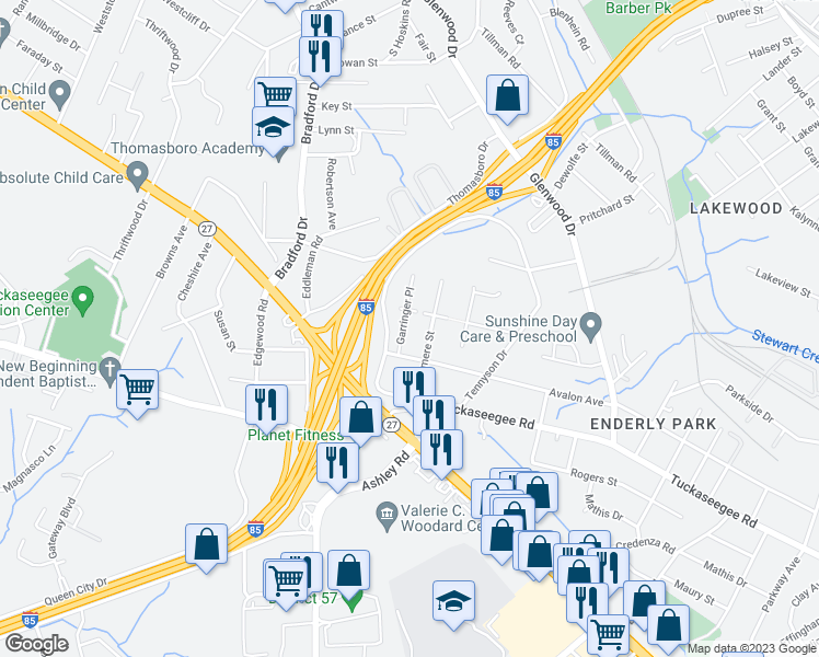 map of restaurants, bars, coffee shops, grocery stores, and more near 1013 Garringer Place in Charlotte