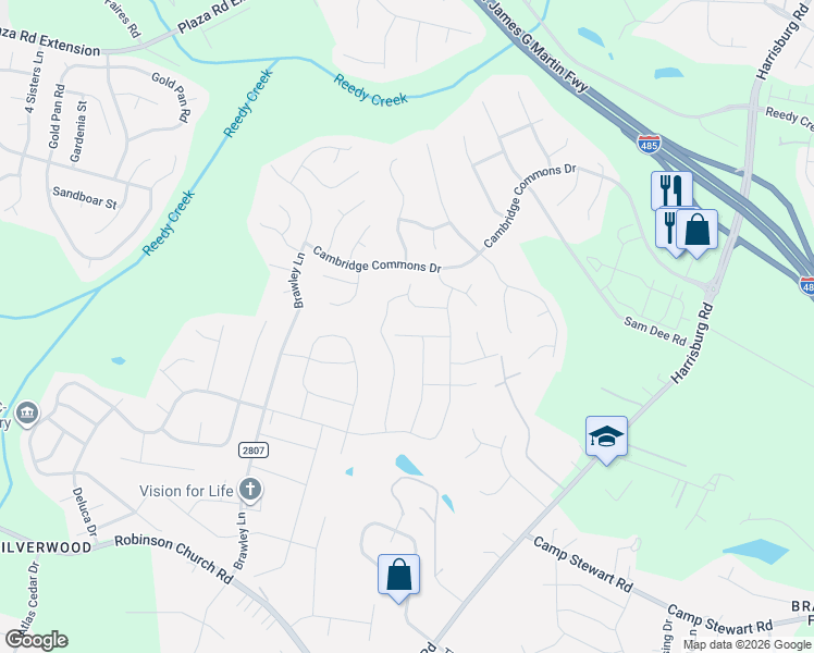 map of restaurants, bars, coffee shops, grocery stores, and more near 6208 Ellimar Field Lane in Charlotte