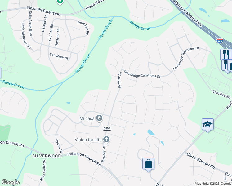map of restaurants, bars, coffee shops, grocery stores, and more near 10009 Brawley Lane in Charlotte