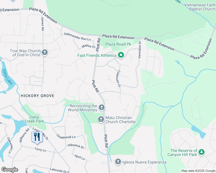map of restaurants, bars, coffee shops, grocery stores, and more near 8426 Burnt Umber Drive in Charlotte