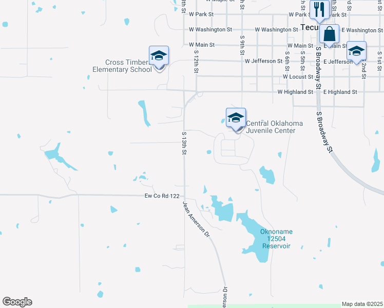 map of restaurants, bars, coffee shops, grocery stores, and more near 901 South 13th Street in Tecumseh