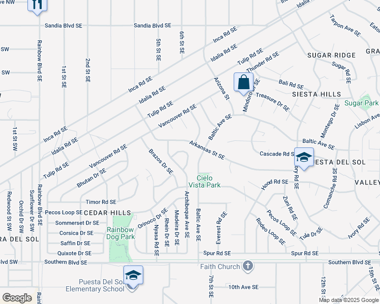 map of restaurants, bars, coffee shops, grocery stores, and more near 581 Bahama Drive Southeast in Rio Rancho