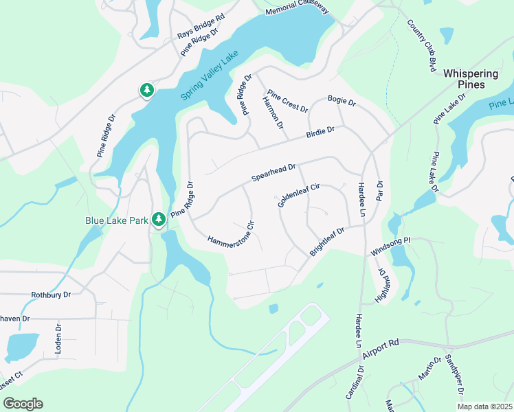 map of restaurants, bars, coffee shops, grocery stores, and more near 105 Hammerstone Circle in Whispering Pines