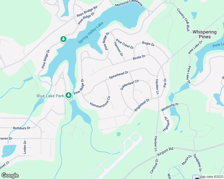 map of restaurants, bars, coffee shops, grocery stores, and more near 105 Hammerstone Cir in Whispering Pines