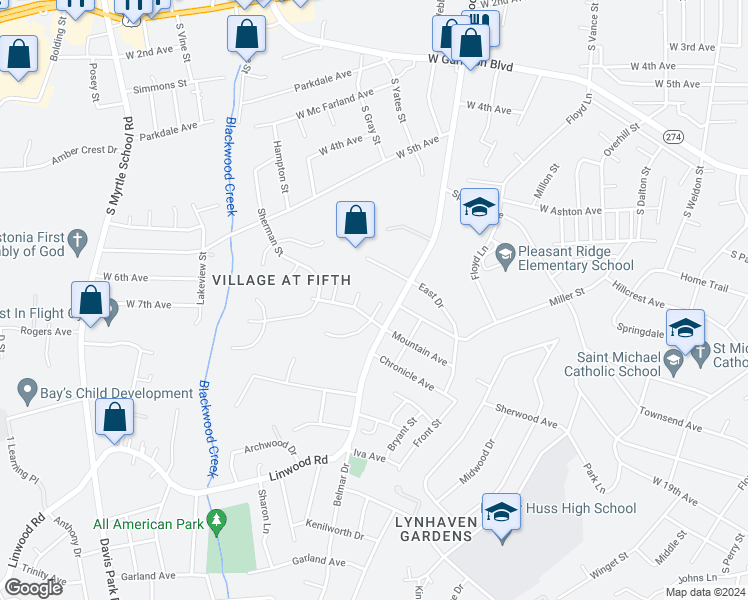 map of restaurants, bars, coffee shops, grocery stores, and more near 1202 Salvadore Court in Gastonia
