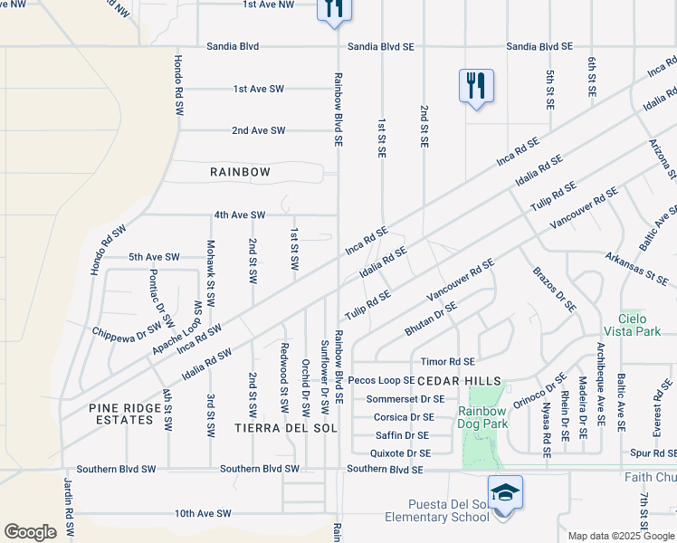 map of restaurants, bars, coffee shops, grocery stores, and more near 15 Inca Road Southwest in Rio Rancho